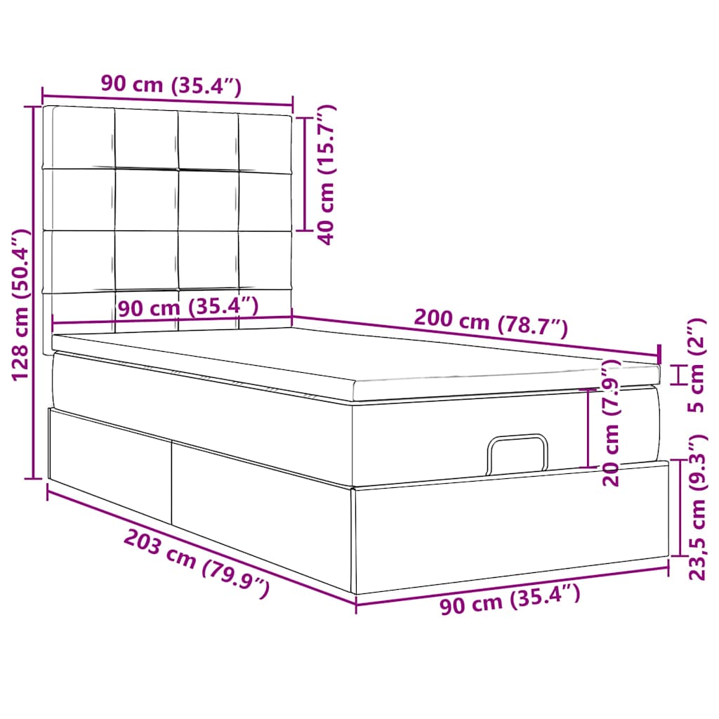 Osmanský rám postele s matracemi černá 90x200cm samet - obrázek 18
