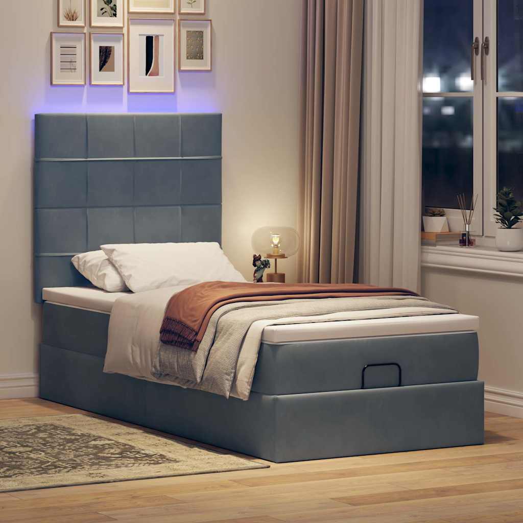 vidaXL Ottoman bed met matrassen en LED's 100x200cm fluweel afbeelding