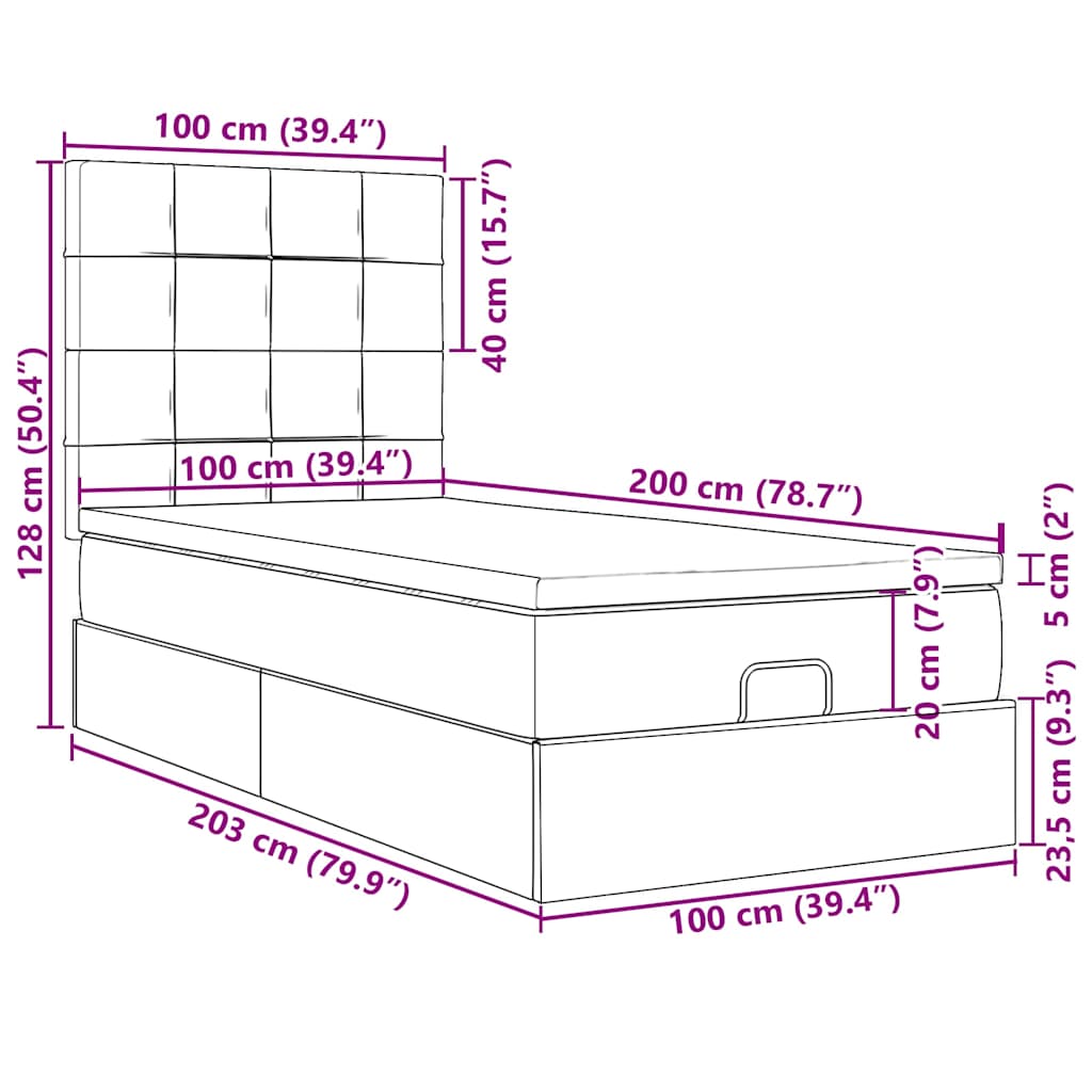Osmanský rám postele s matracemi tmavě šedá 100x200cm samet - obrázek 18