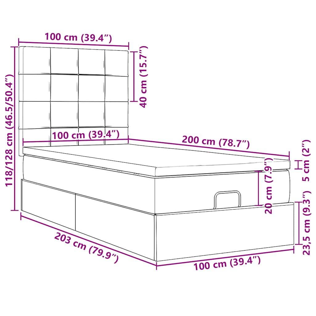Osmanský rám postele s matracemi tmavě zelené 100x200cm samet - obrázek 18