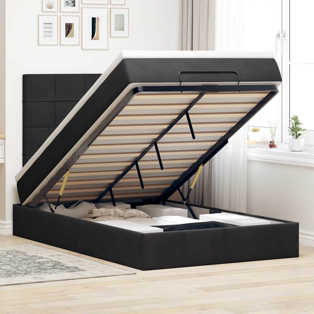 vidaXL Cadru de pat otoman cu saltele, catifea neagră 120x200cm