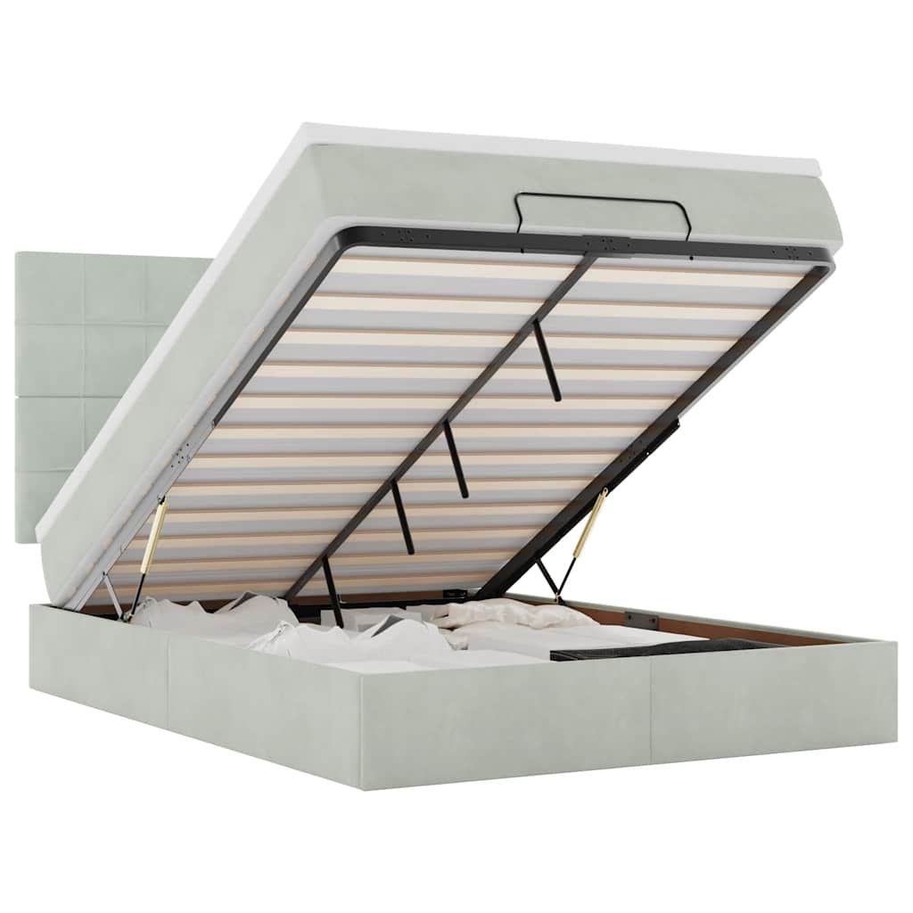 Thumbnail - vidaXL Ottoman-Bett mit Matratzen & LEDs Hellgrau 140x190 cm Samt