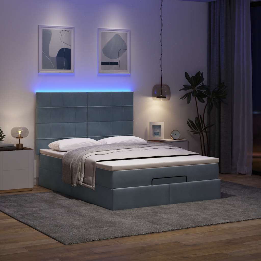 vidaXL Ottoman bed met matrassen en LED's 140x190cm fluweel afbeelding