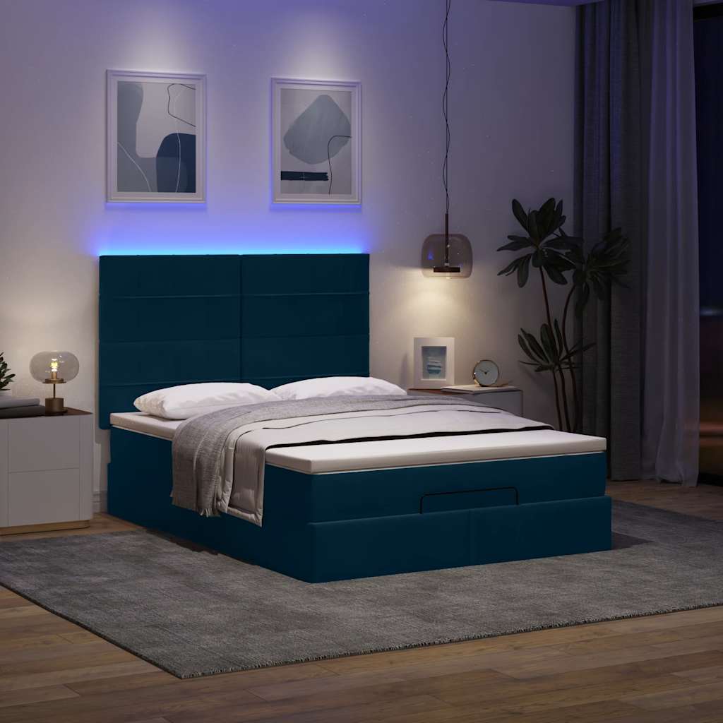 Thumbnail - vidaXL Ottoman-Bett mit Matratzen & LEDs Dunkelblau 140x190 cm Samt