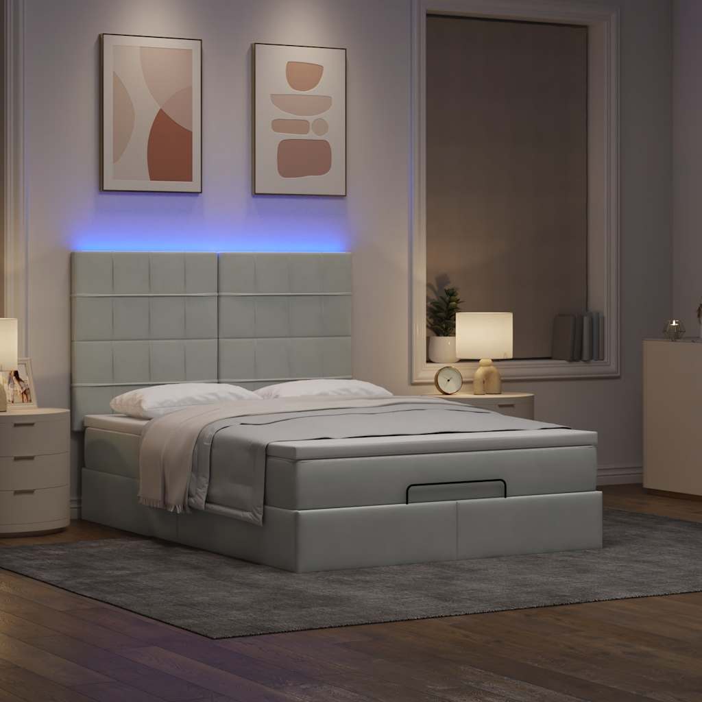 vidaXL Ottoman bed met matrassen en LED's 140x200cm fluweel lichtgrijs afbeelding