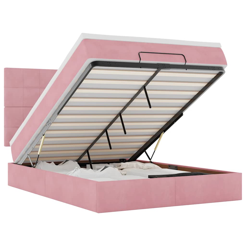 Thumbnail - vidaXL Ottoman-Bett mit Matratzen & LEDs Rosa 140x200 cm Samt