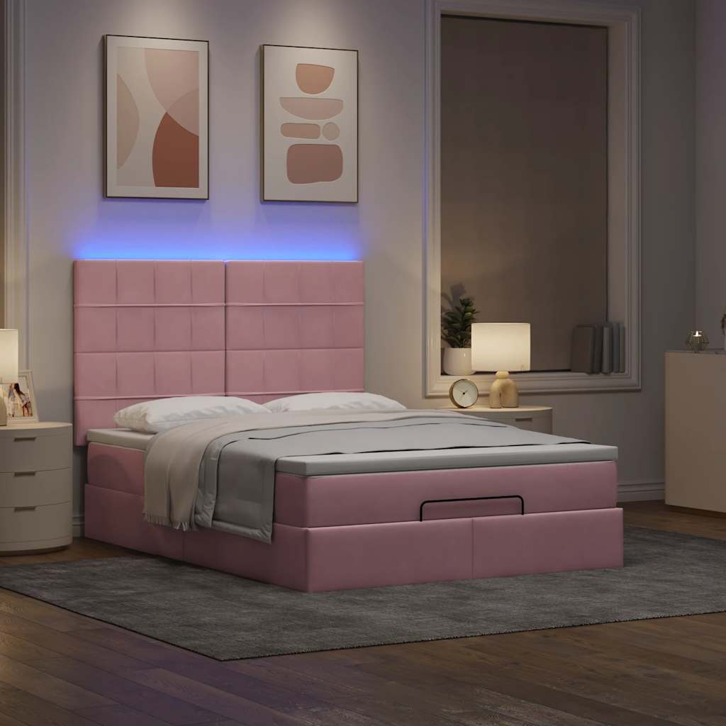 Thumbnail - vidaXL Ottoman-Bett mit Matratzen & LEDs Rosa 140x200 cm Samt