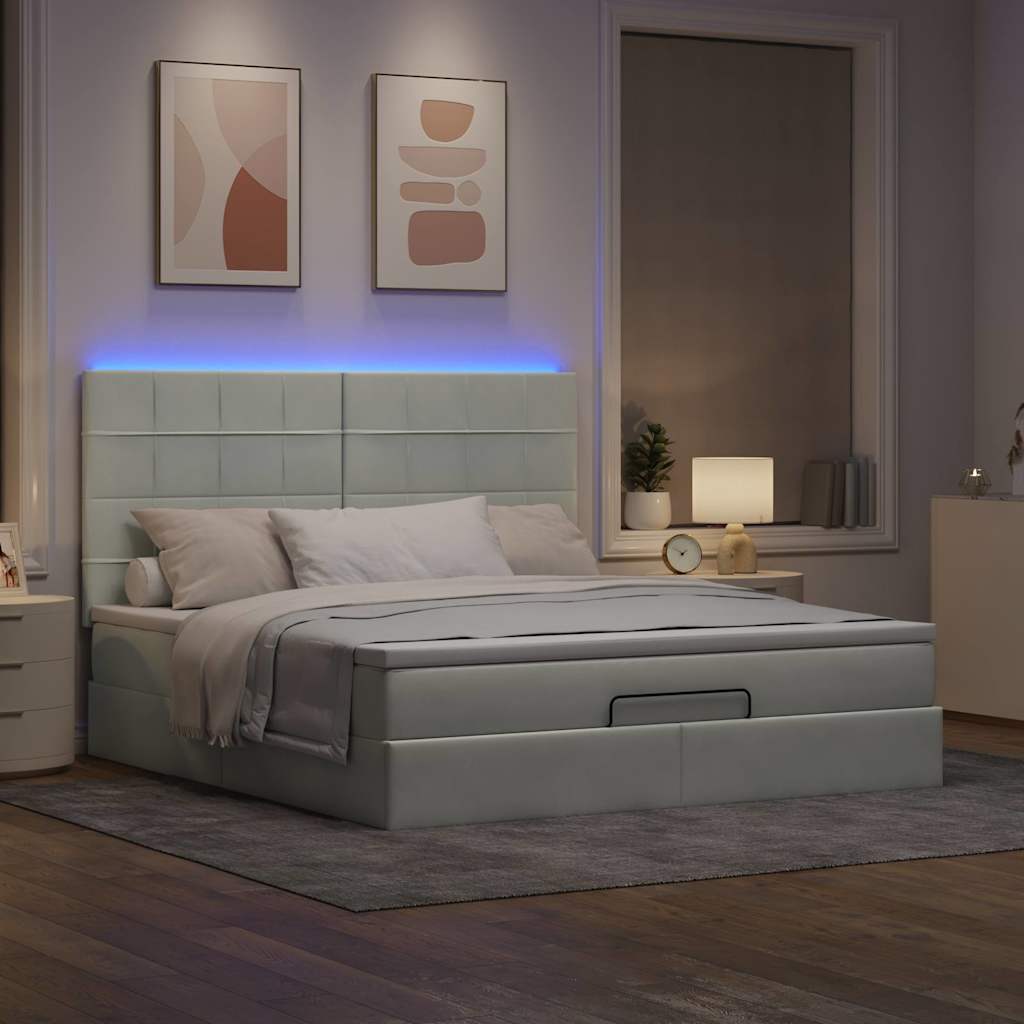 vidaXL Ottoman bed met matrassen en LED's 160x200cm fluweel lichtgrijs afbeelding