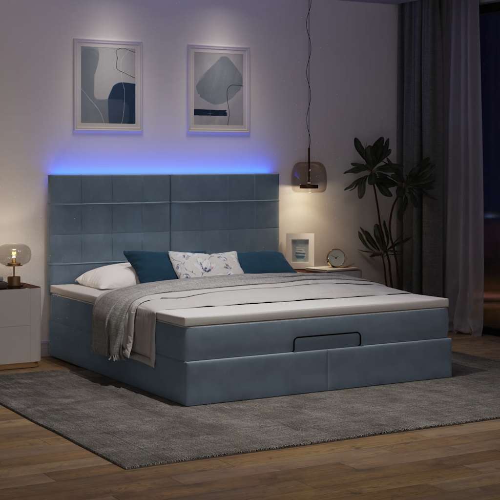 vidaXL Ottoman bed met matrassen en LED's 160x200cm fluweel grijs, foto 2