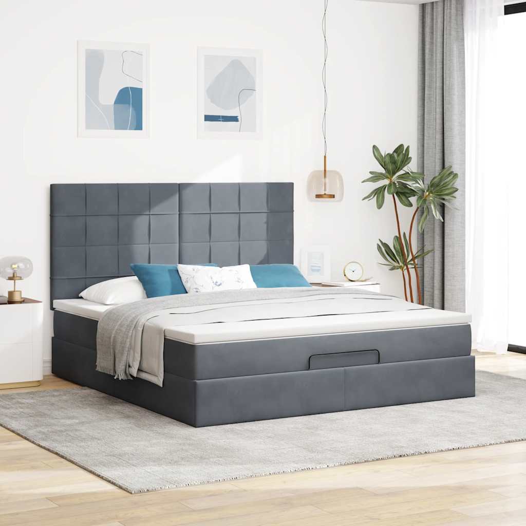 vidaXL Ottoman bed met matrassen en LED's 160x200cm fluweel grijs, foto 4