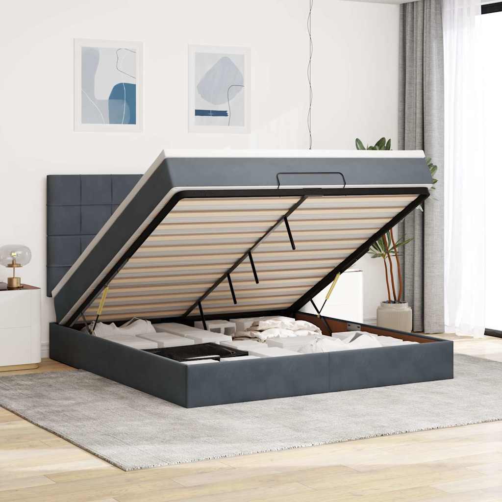 Osmannisk sengeramme med opbevaring og madrasser 160×200 cm - fløjl, mørkegrå