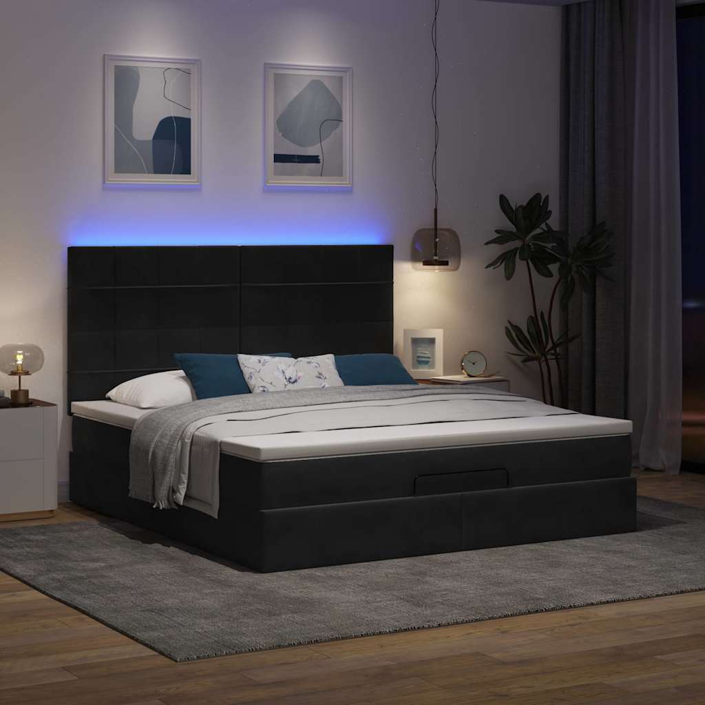 vidaXL Ottoman bed met matrassen en LED's 160x200cm fluweel zwart afbeelding