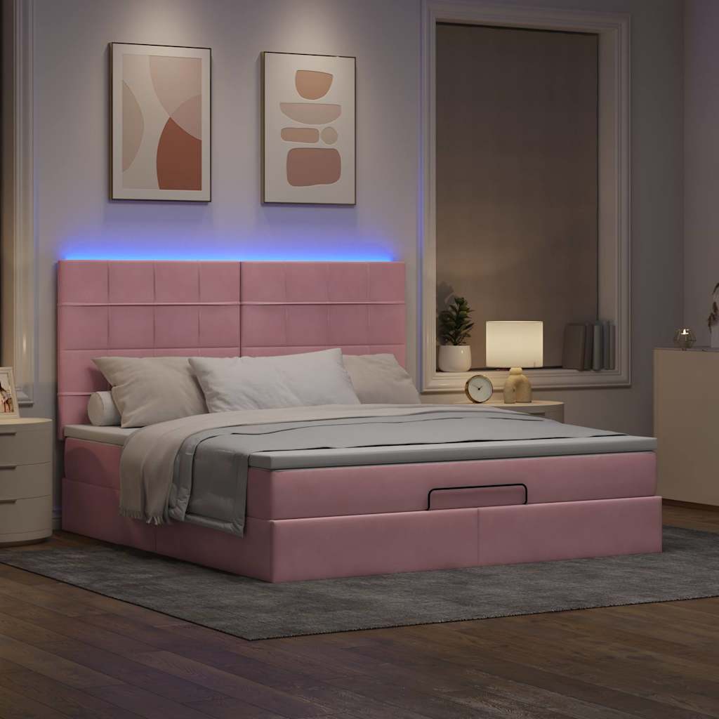 vidaXL Ottoman bed met matrassen en LED's 160x200cm fluweel roze afbeelding