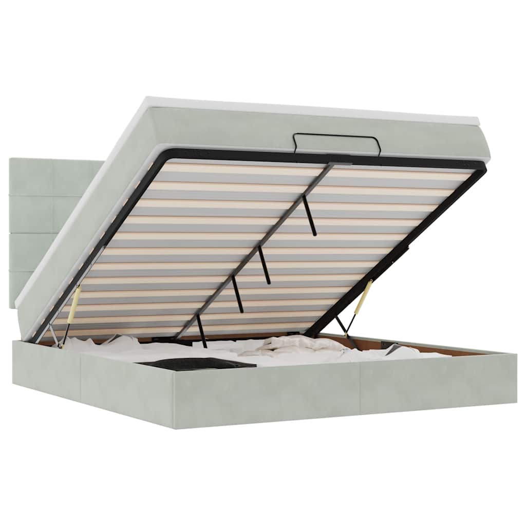 Thumbnail - vidaXL Ottoman-Bett mit Matratzen & LEDs Hellgrau 180x200 cm Samt