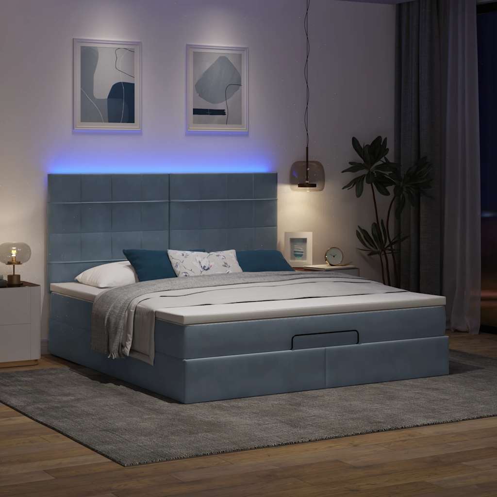 vidaXL Ottoman bed met matrassen en LED's 180x200cm fluweel afbeelding