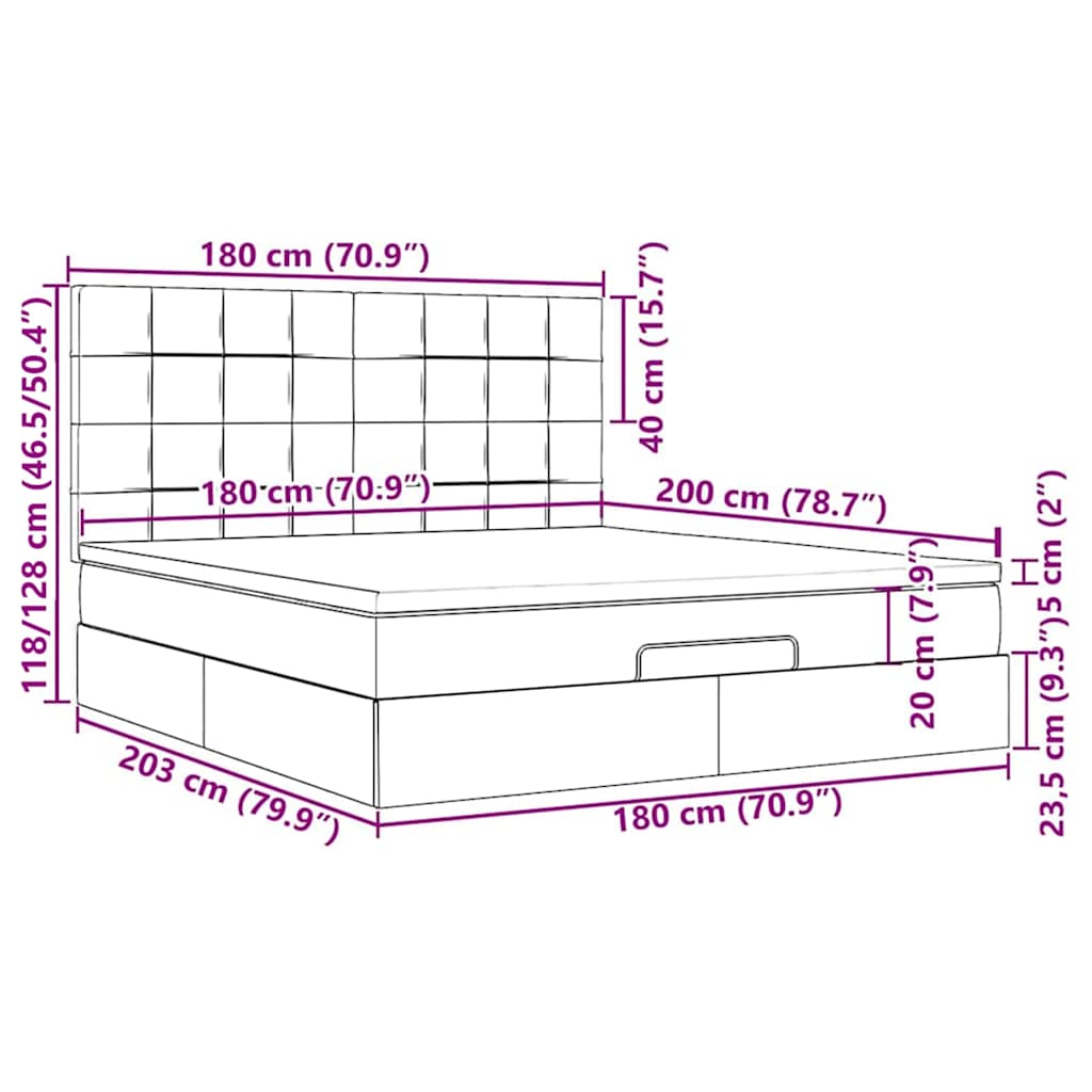 Osmanský rám postele s matracíes tmavě šedá 180x200cm samet - obrázek 18