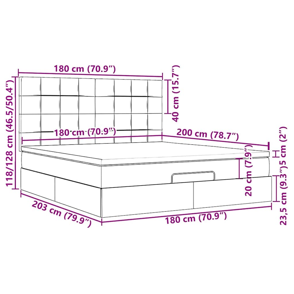 Osmanský rám postele s matracíes tmavě šedá 180x200cm samet - obrázek 18