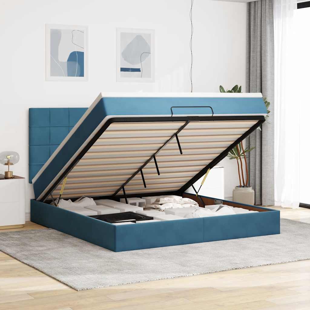 vidaXL Cadru pat otoman cu saltele Albastru închis 180x200cm catifea