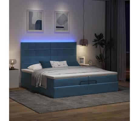 vidaXL Bed poef met matrassen en leds 200x200 cm fluweel donkerblauw