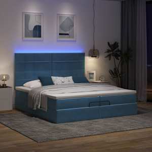vidaXL Bed poef met matrassen en leds 200x200 cm fluweel donkerblauw