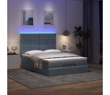 vidaXL Ottoman Bed with Mattresses & LEDs Dark Grey Double Velvet