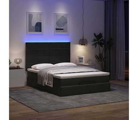vidaXL Ottoman Bed with Mattresses & LEDs Black Double Velvet