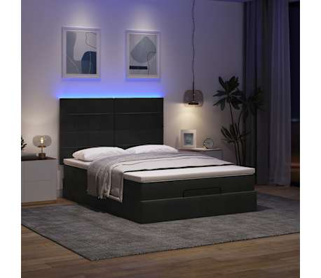 vidaXL Ottoman Bed with Mattresses & LEDs Black Queen Velvet