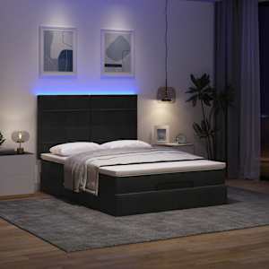 vidaXL Ottoman Bed with Mattresses & LEDs Black Queen Velvet