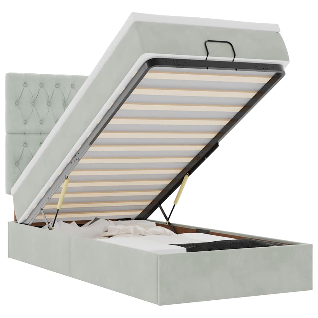 Thumbnail - vidaXL Ottoman-Bett mit Matratzen & LEDs Hellgrau 80x200 cm Samt