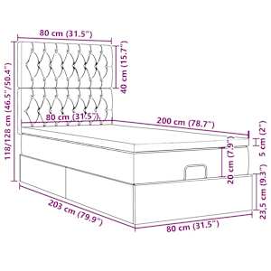 Osmanský rám postele s matracemi černá 80x200cm samet - obrázek 18