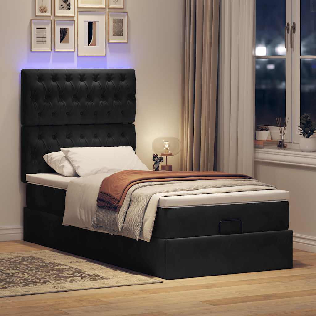 vidaXL Ottoman-Bett mit Matratzen & LEDs Schwarz 80x200 cm Samt