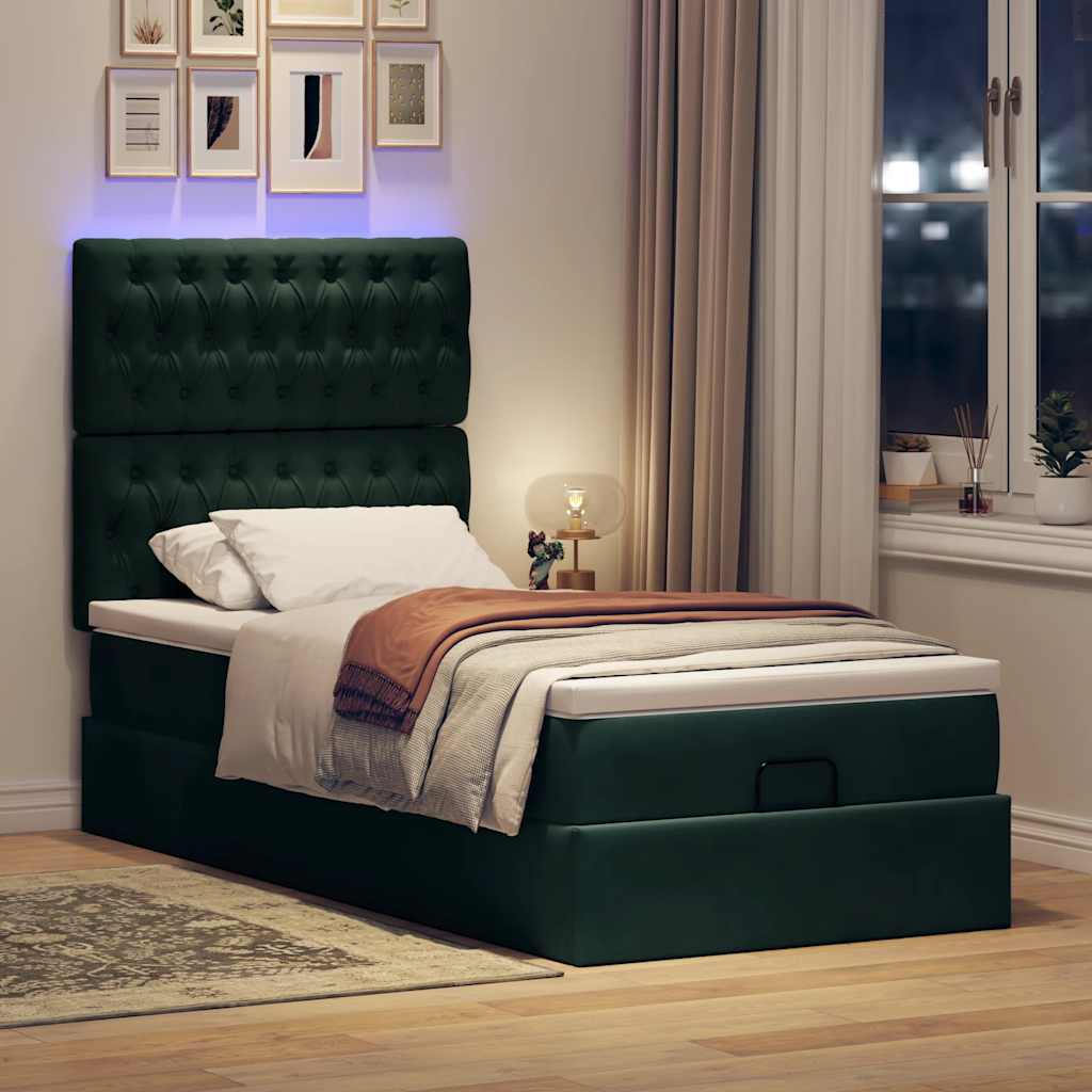 Thumbnail - vidaXL Ottoman-Bett mit Matratzen & LEDs Dunkelgrün 80x200 cm Samt