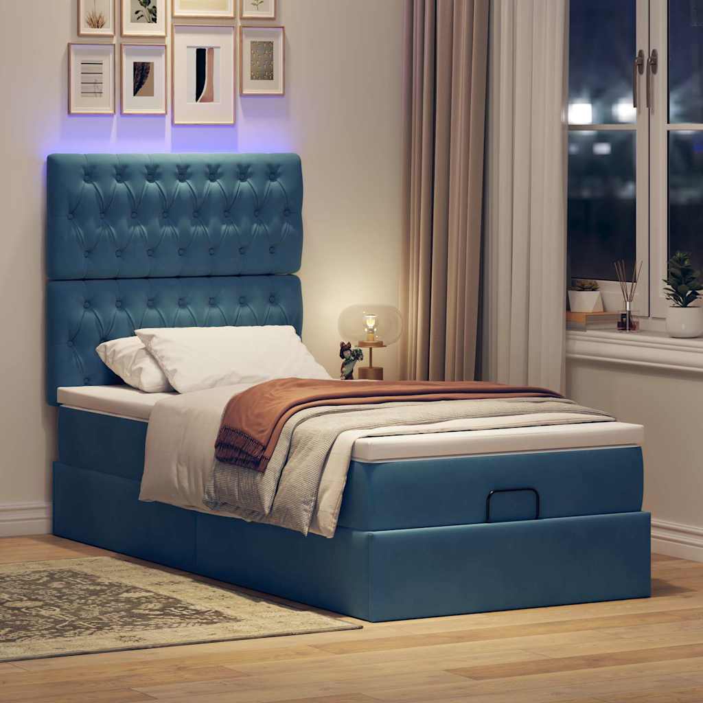 Thumbnail - vidaXL Ottoman-Bett mit Matratzen & LEDs Dunkelblau 90x190 cm Samt