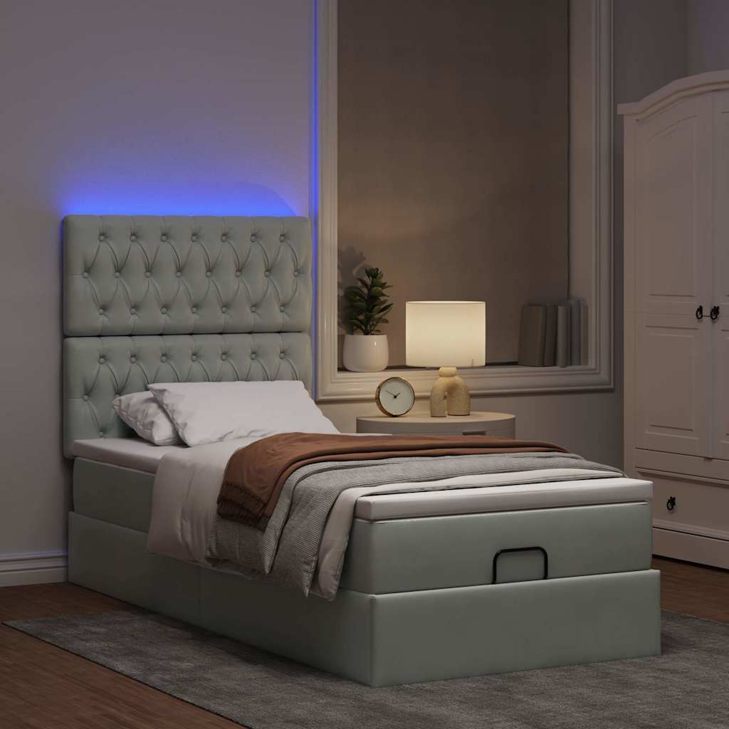 vidaXL Ottoman bed met matrassen en LED's 90x200cm fluweel lichtgrijs afbeelding