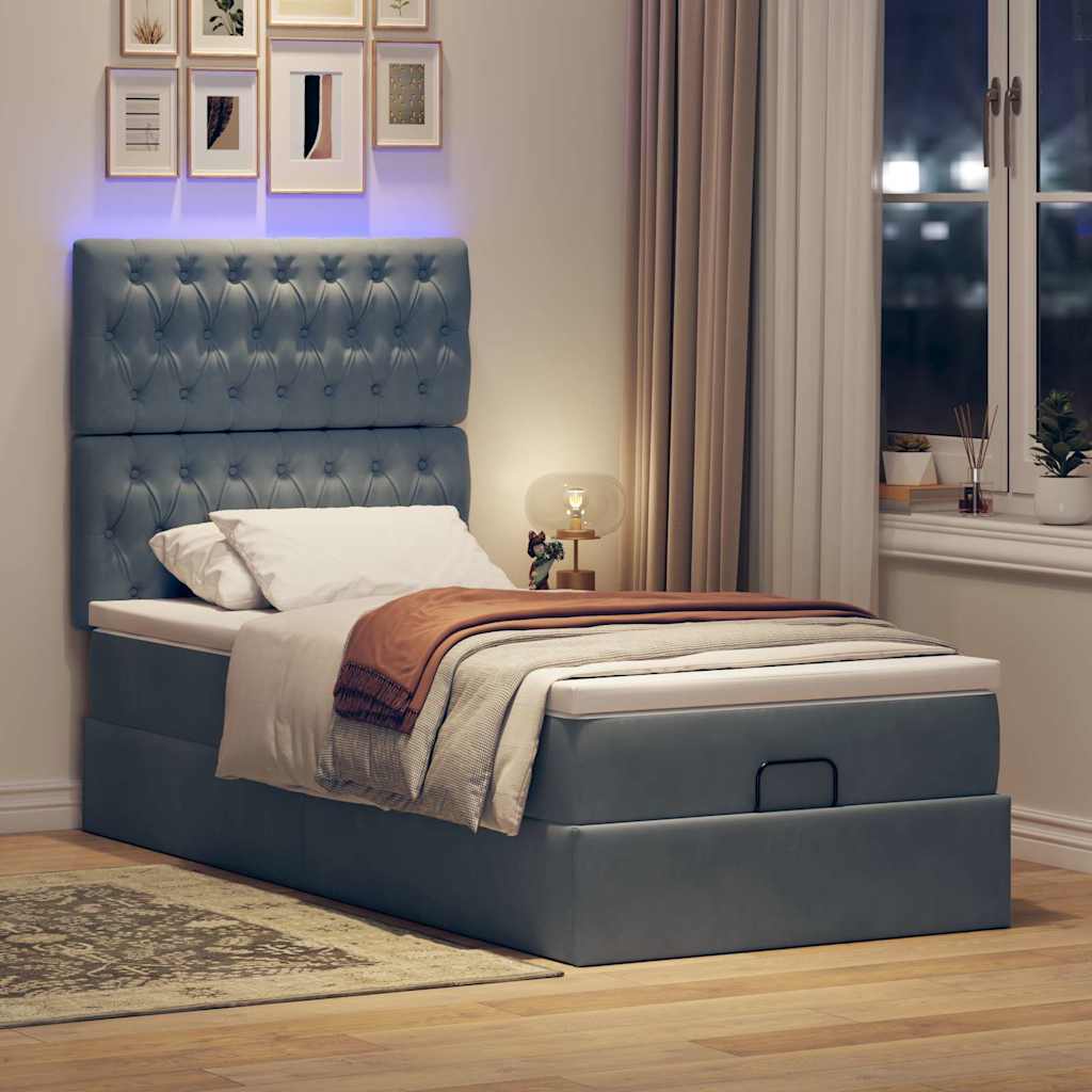 vidaXL Ottoman bed met matrassen en LED's 90x200cm fluweel donkergrijs afbeelding