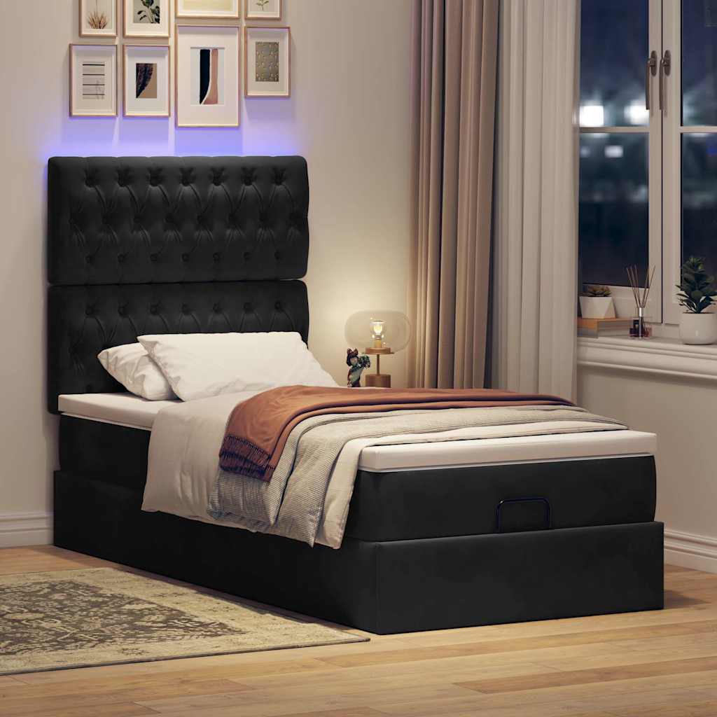 Ottoman-Bett mit Matratzen Schwarz 90×200 cm Samt