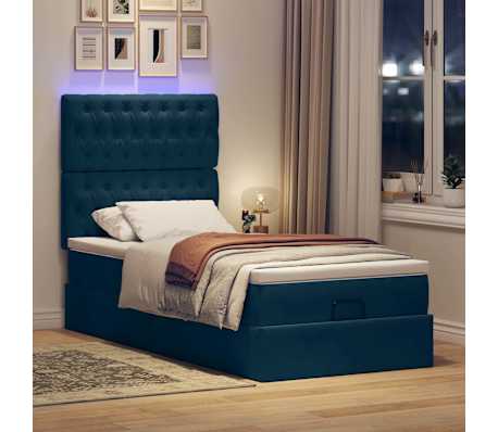 vidaXL Cadru de pat otoman cu saltele Albastru &icirc;nchis 90x200cm catifea