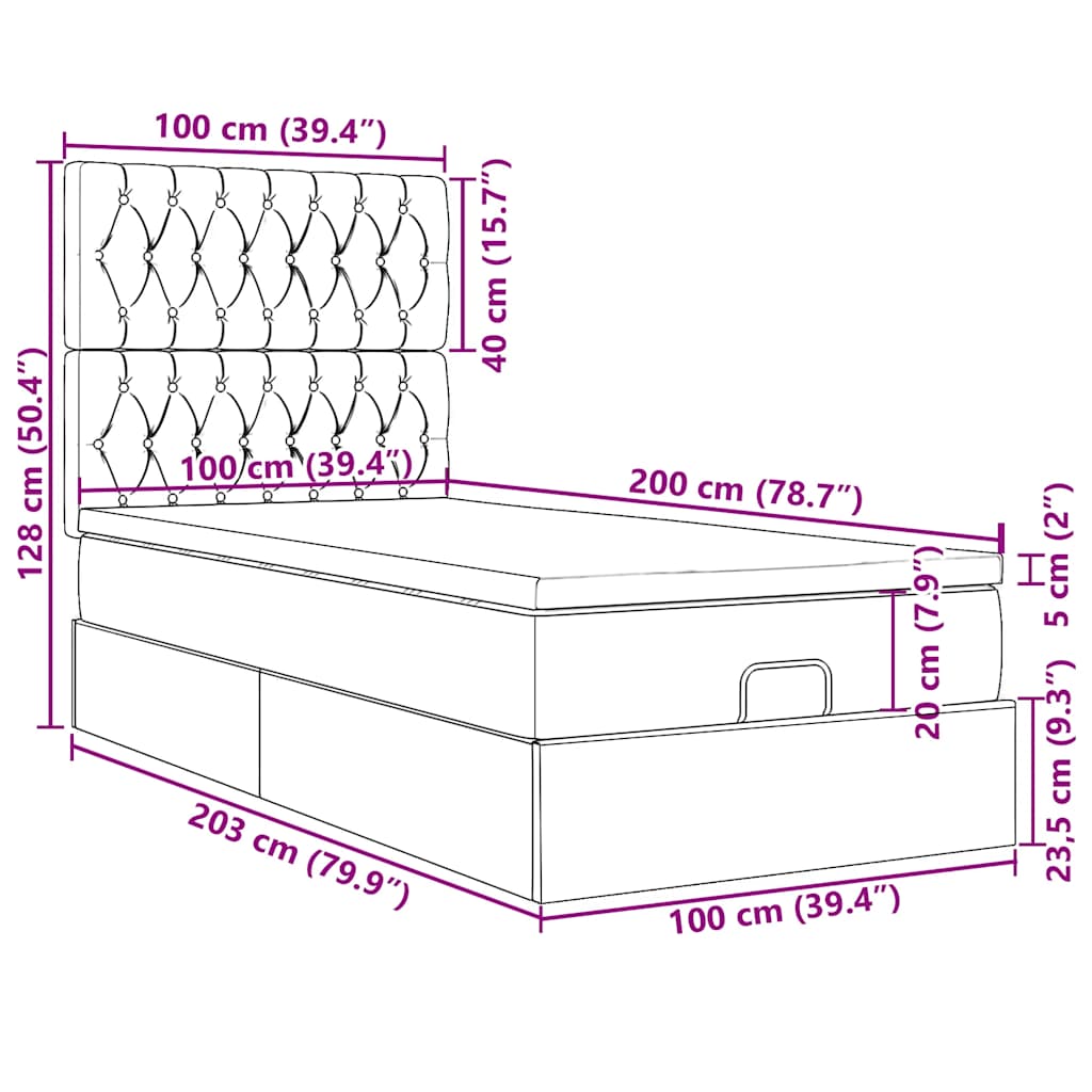 Osmanský rám postele s matracemi tmavě šedá 100x200cm samet - obrázek 18