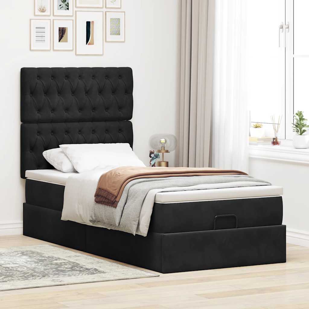 vidaXL Ottoman bed met matrassen en LED's 100x200cm fluweel zwart afbeelding