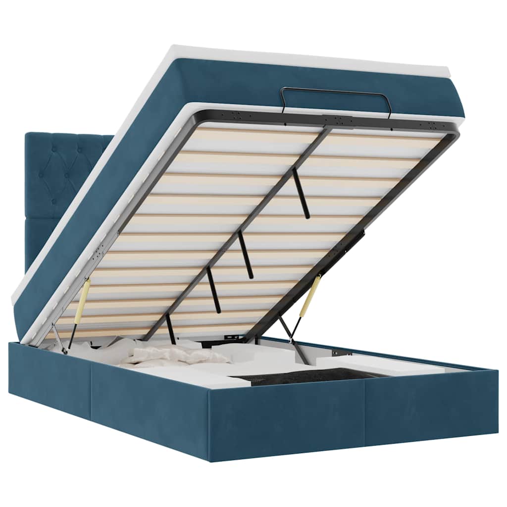 E-shop vidaXL Osmanský rám postele s matracmi tmavomodrá 120x190 cm zamat