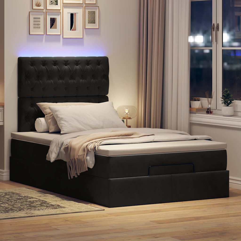 Thumbnail - vidaXL Ottoman-Bett mit Matratzen & LEDs Schwarz 120x200 cm Samt