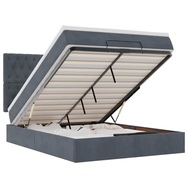 vidaXL ottomani voodi madratsitega ja LED, tumehall, 140x190cm, samet