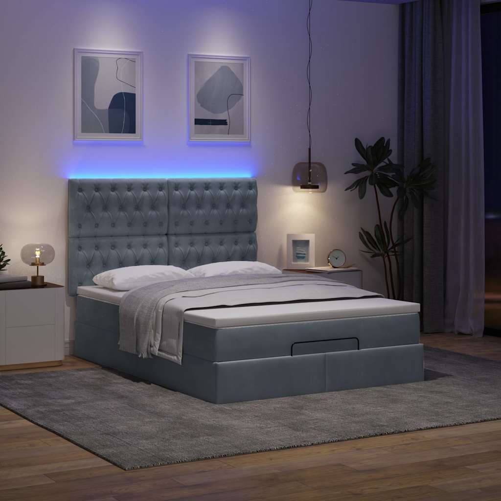 vidaXL Ottoman bed met matrassen en LED's 140x190cm fluweel afbeelding