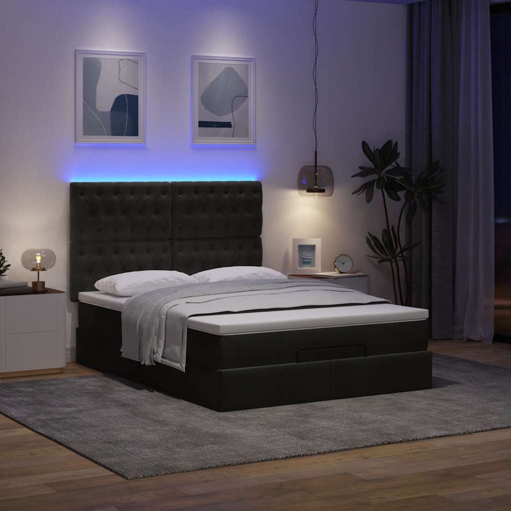 vidaXL Ottoman bed met matrassen en LED's 140x190cm fluweel zwart afbeelding