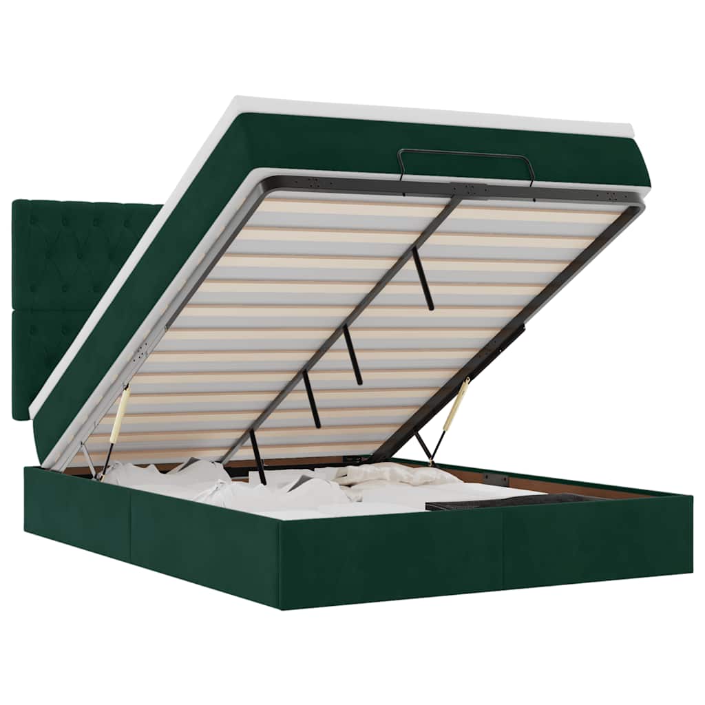 Thumbnail - vidaXL Ottoman-Bett mit Matratzen & LEDs Dunkelgrün 140x190 cm Samt