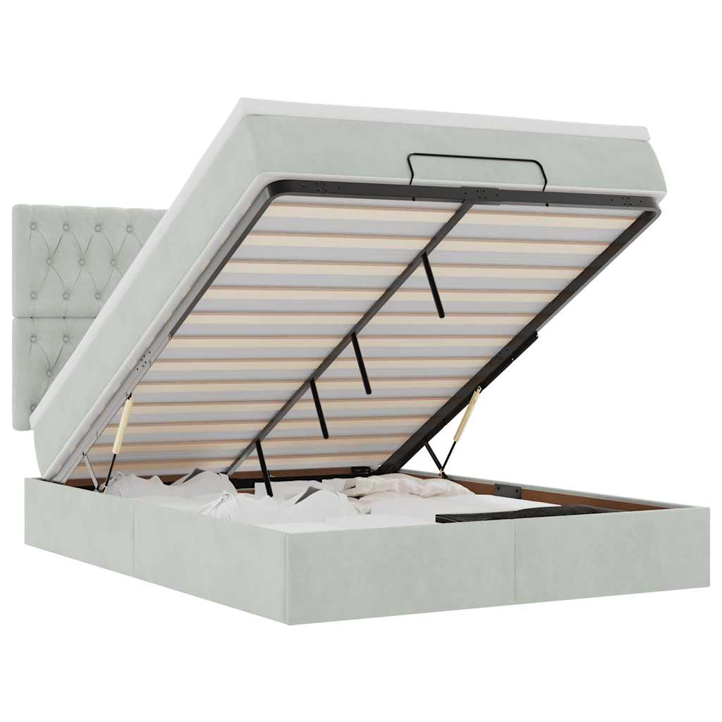 Thumbnail - vidaXL Ottoman-Bett mit Matratzen & LEDs Hellgrau 140x200 cm Samt