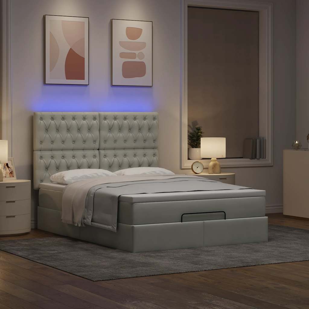 Thumbnail - vidaXL Ottoman-Bett mit Matratzen & LEDs Hellgrau 140x200 cm Samt