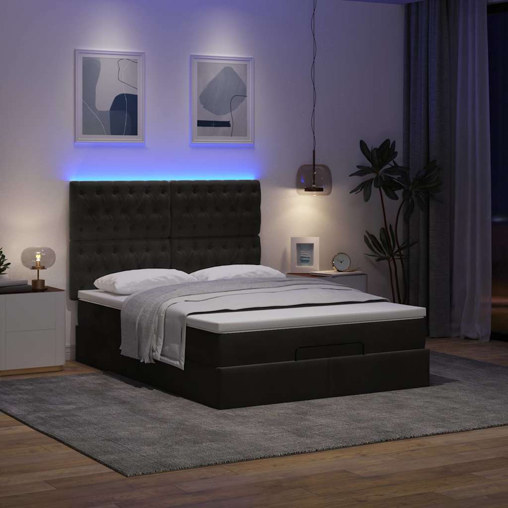 vidaXL Ottoman bed met matrassen en LED's 140x200cm fluweel zwart afbeelding