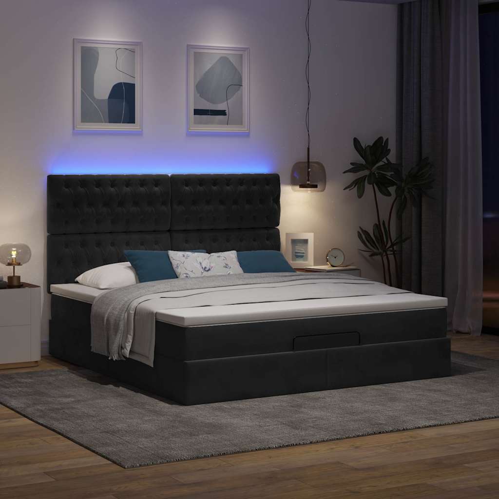 vidaXL Ottoman bed met matrassen en LED's 180x200cm fluweel zwart afbeelding