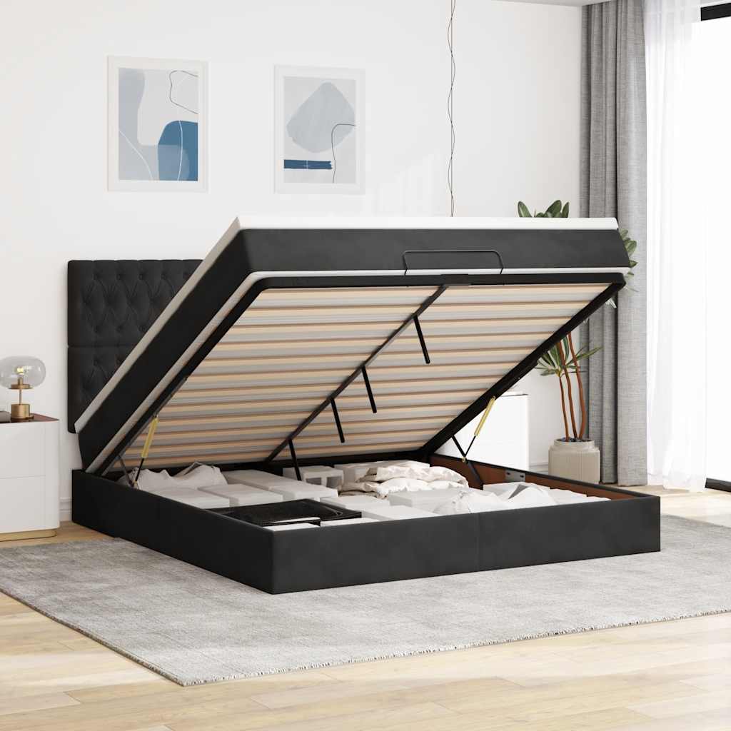 vidaXL Cadru de pat otoman cu saltele, catifea neagră 180x200cm